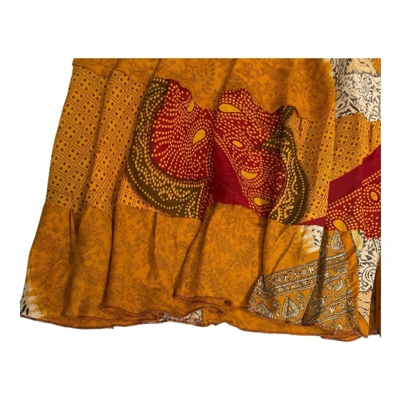 RECYCLED PARADISE SKIRT colors of yellow, red, cream, brown. Size S/M - Picture 8 of 14